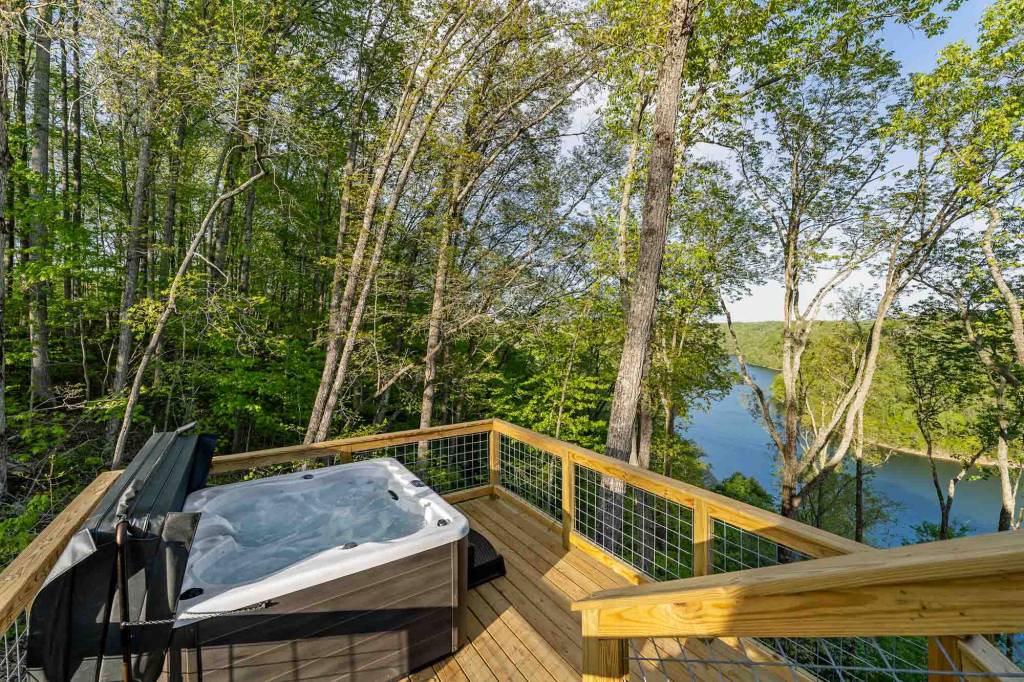 Hot tub on a deck overlooking Center Hill Lake