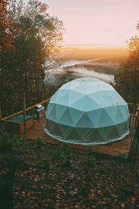 Geodesic Dome overlooking a foggy sunrise in Altamont TN