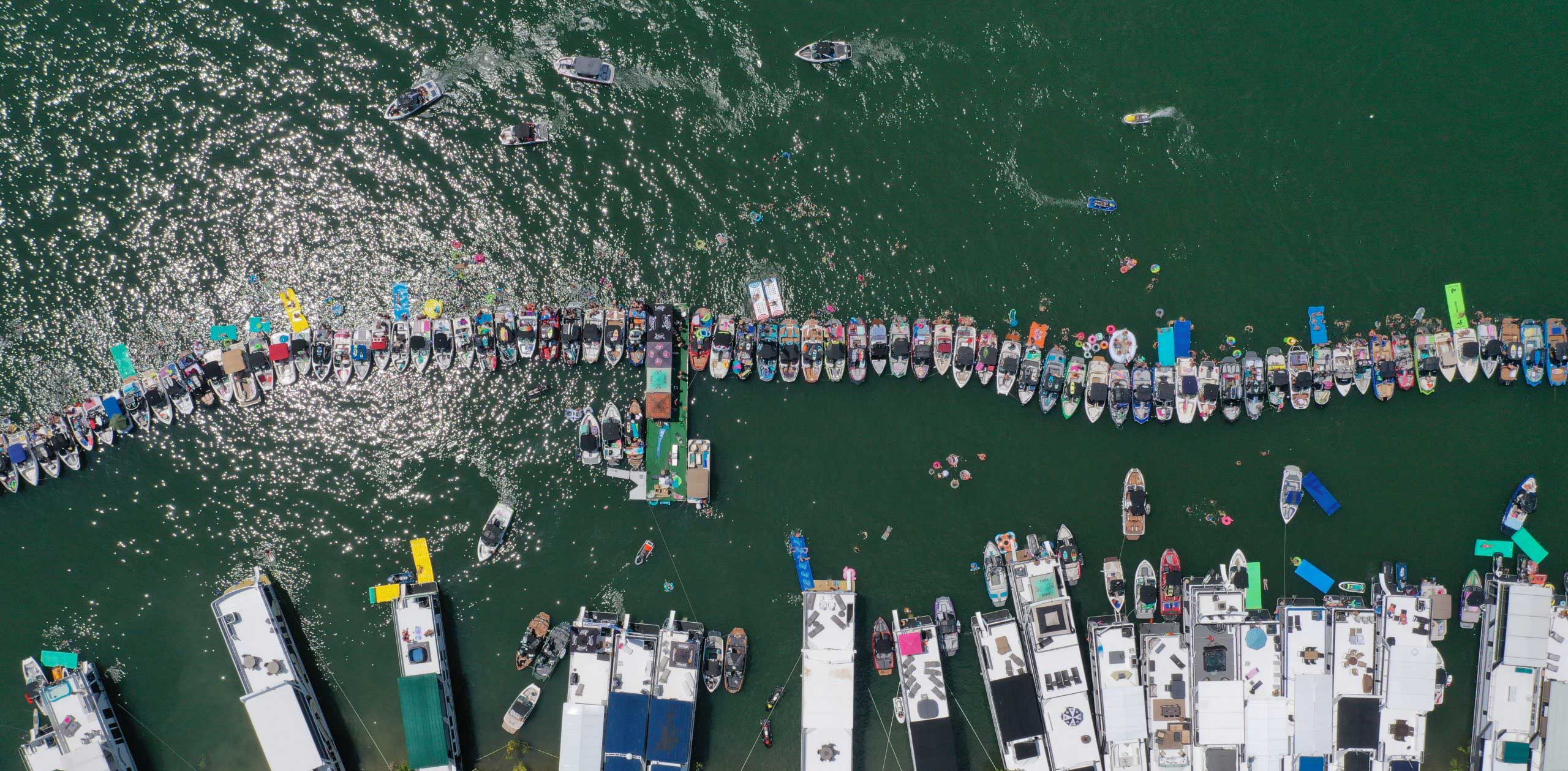 Aerial view of Wakefest at Center Hill Lake