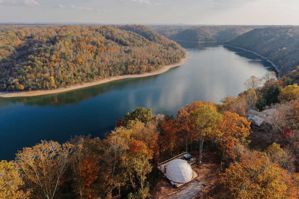geodesic glamping dome overlooking center hill lake